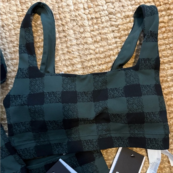 Fabletics Green and Black Plaid Leggings 3-pc Set NWT - Picture 2 of 8